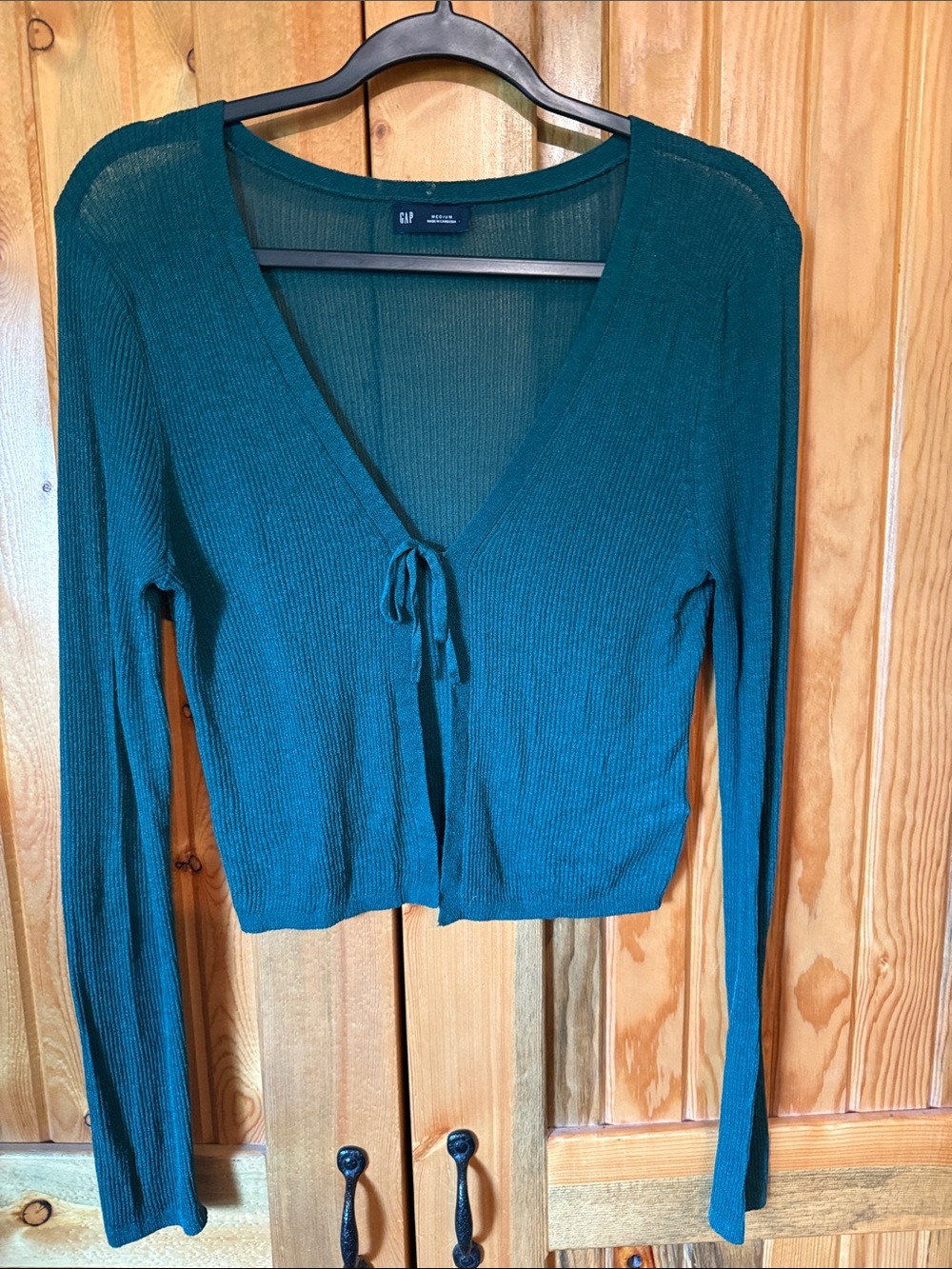 GAP Green Ribbed Tie-Front Cropped Cardigan